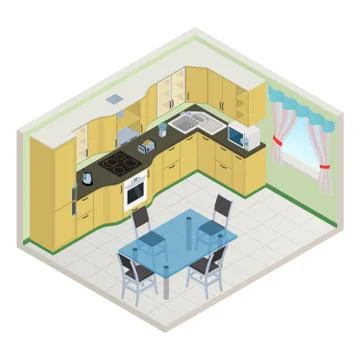 Vector isometric kitchen interior Stock Illustration
