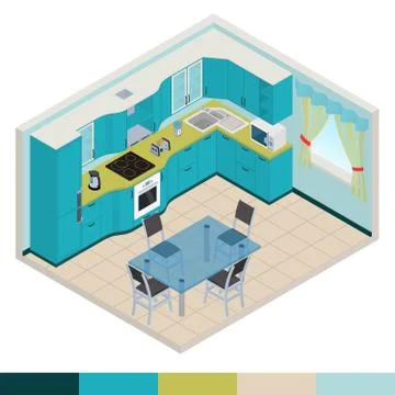 Vector isometric kitchen interior Stock Illustration