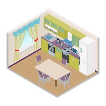 Vector isometric kitchen interior Stock Illustration