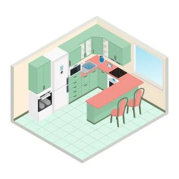 Vector isometric kitchen interior Illustrazione stock
