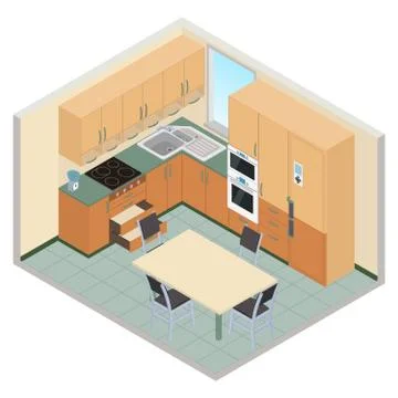 Vector isometric kitchen interior Illustrazione stock