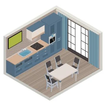Vector isometric kitchen interior Stock Illustration