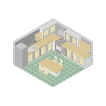 Vector isometric kitchen room icon. Stock Illustration