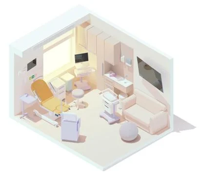 Vector isometric labor and delivery room Stock Illustration