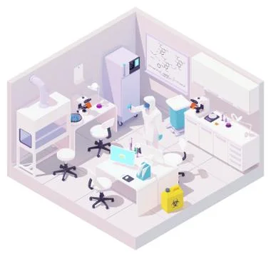 Vector isometric laboratory and scientist with samples of coronavirus Stock Illustration