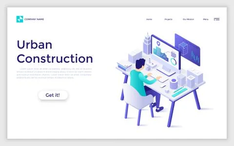Vector Isometric Landing Page Template Illustrazione stock