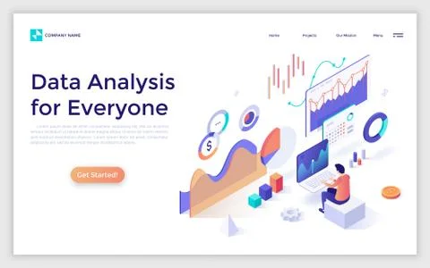 Vector Isometric Landing Page Template Stock Illustration