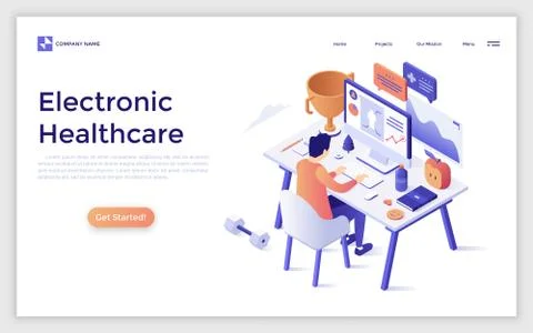 Vector Isometric Landing Page Template Stock Illustration