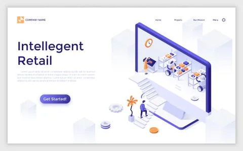 Vector Isometric Landing Page Template Stock Illustration