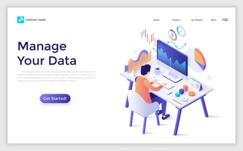 Vector Isometric Landing Page Template Stock Illustration
