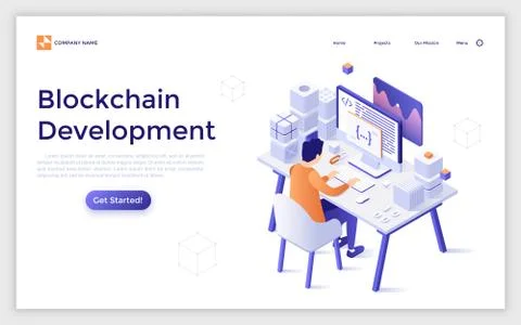 Vector Isometric Landing Page Template Illustrazione stock