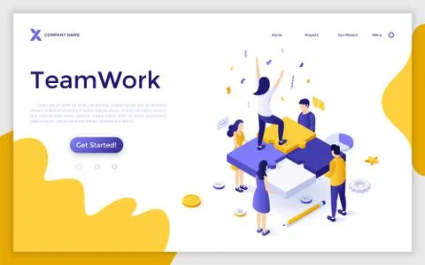 Vector Isometric Landing Page Template Stock Illustration