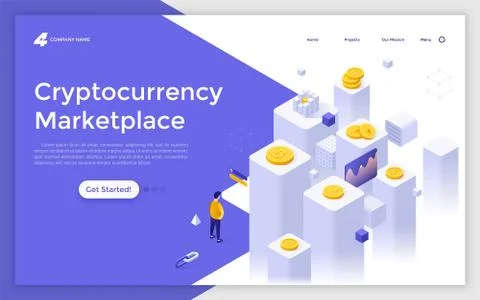 Vector Isometric Landing Page Template Illustrazione stock