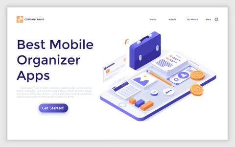 Vector Isometric Landing Page Template Stock Illustration
