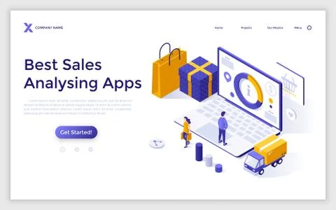 Vector Isometric Landing Page Template Illustrazione stock