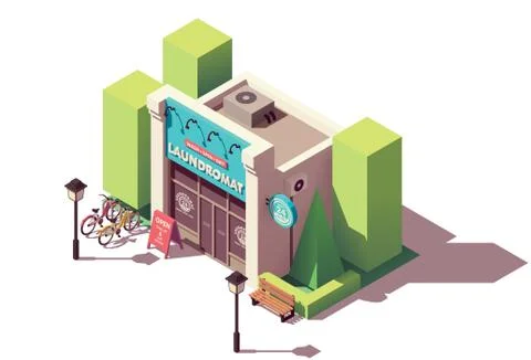 Vector isometric laundromat Stock Illustration