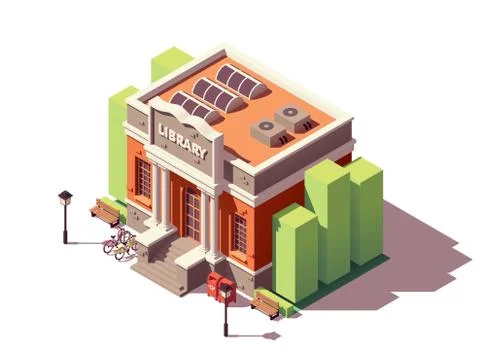 Vector isometric library building Stock Illustration
