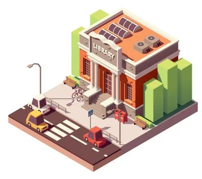 Vector isometric library building Stock Illustration
