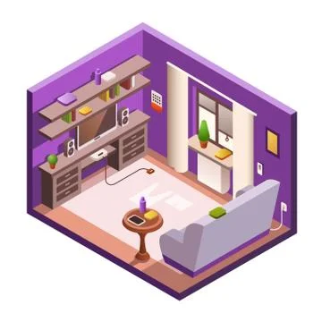 Vector isometric living room interior background Stock Illustration