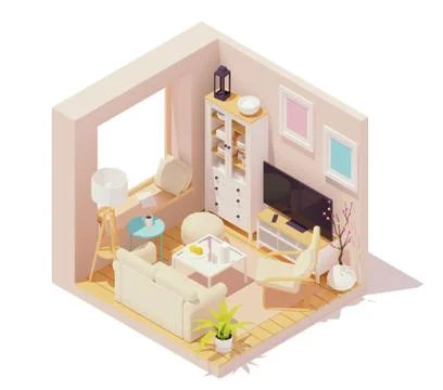 Vector isometric living room interior Stock Illustration