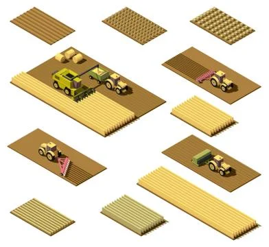 Vector isometric low poly agricultural machinery Stock Illustration