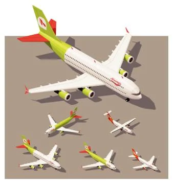 Vector isometric low poly airplanes set Stock Illustration