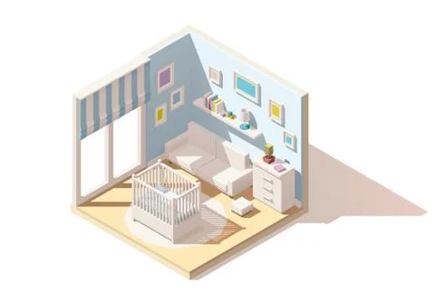 Vector isometric low poly baby room icon Stock Illustration
