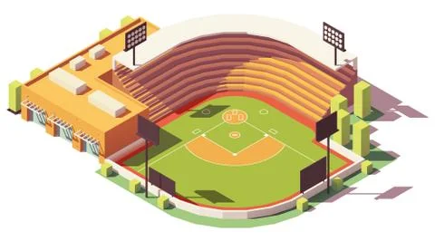 Vector isometric low poly baseball park Stock Illustration