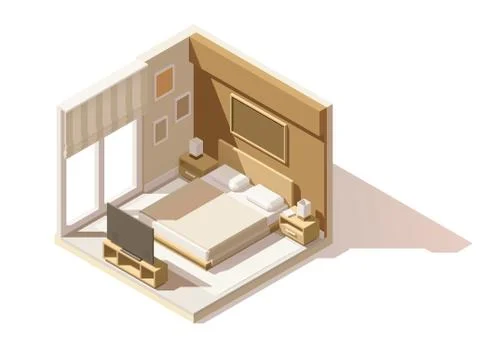 Vector isometric low poly bedroom icon Stock Illustration