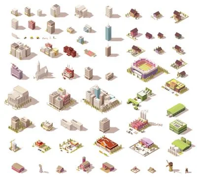 Vector isometric low poly buildings and houses Stock Illustration