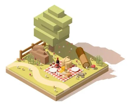 Vector isometric low poly campsite Stock Illustration