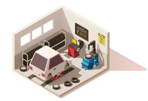 Vector isometric low poly car tire service icon Stock Illustration
