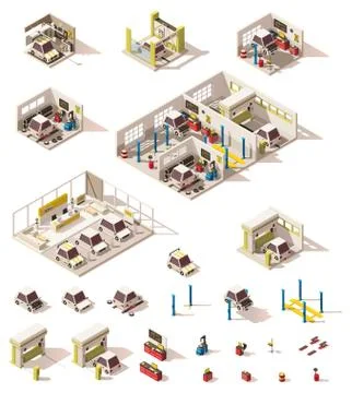 Vector isometric low poly car icon set Stock Illustration