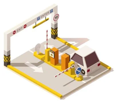 Vector isometric low poly car parking entrance Stock Illustration