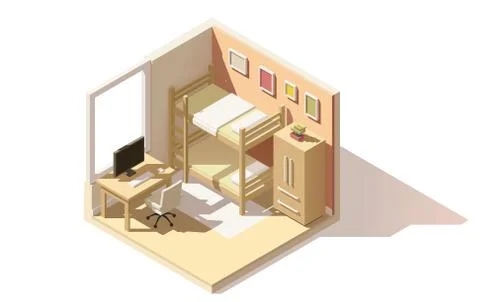 Vector isometric low poly children room icon Stock Illustration