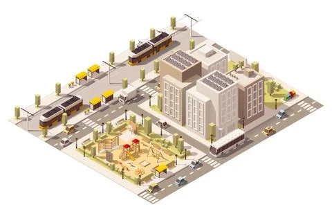 Vector isometric low poly commuter town infrastructure Stock Illustration