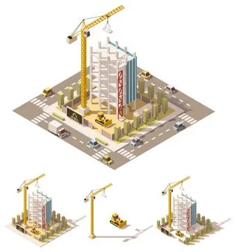 Vector isometric low poly construction site Stock Illustration