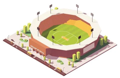 Vector isometric low poly cricket stadium Stock Illustration