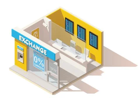 Vector isometric low poly currency exchange Stock Illustration