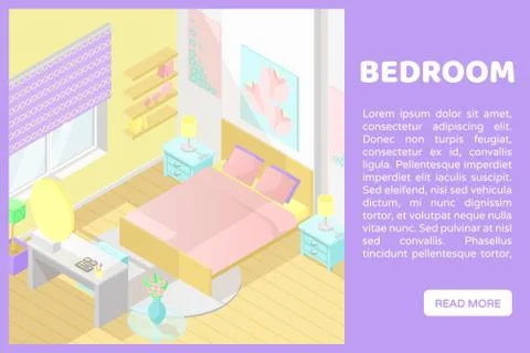 Vector isometric low poly cutaway interior illustartion. Bedroom. Banner for a Stock Illustration
