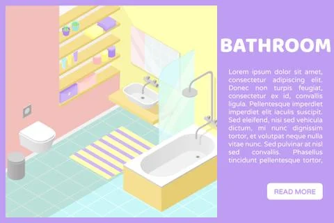 Vector isometric low poly cutaway interior illustartion. Bathroom. Banner for a Stock Illustration