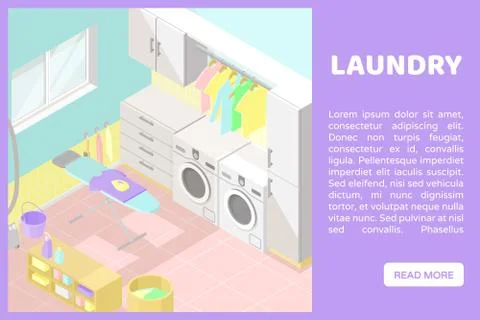 Vector isometric low poly cutaway interior illustartion. Utility and laundry Stock Illustration