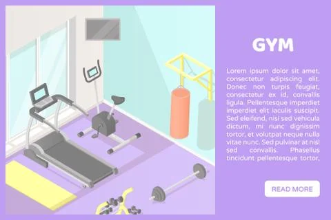 Vector isometric low poly cutaway interior illustartion. Home fitness or gym Stock Illustration