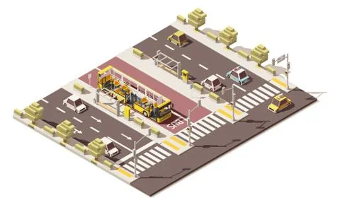 Vector isometric low poly dedicated bus lane Stock Illustration
