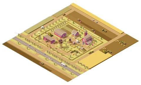 Vector isometric low poly farm Illustrazione stock