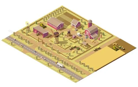 Vector isometric low poly farm Stock Illustration