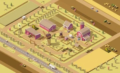 Vector isometric low poly farm Stock Illustration