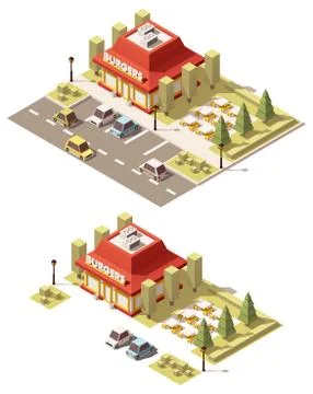 Vector isometric low poly fast food restaurant Stock Illustration