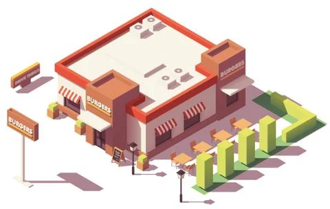 Vector isometric low poly fast food restaurant Stock Illustration