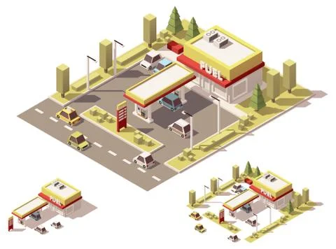 Vector isometric low poly filling station Stock Illustration